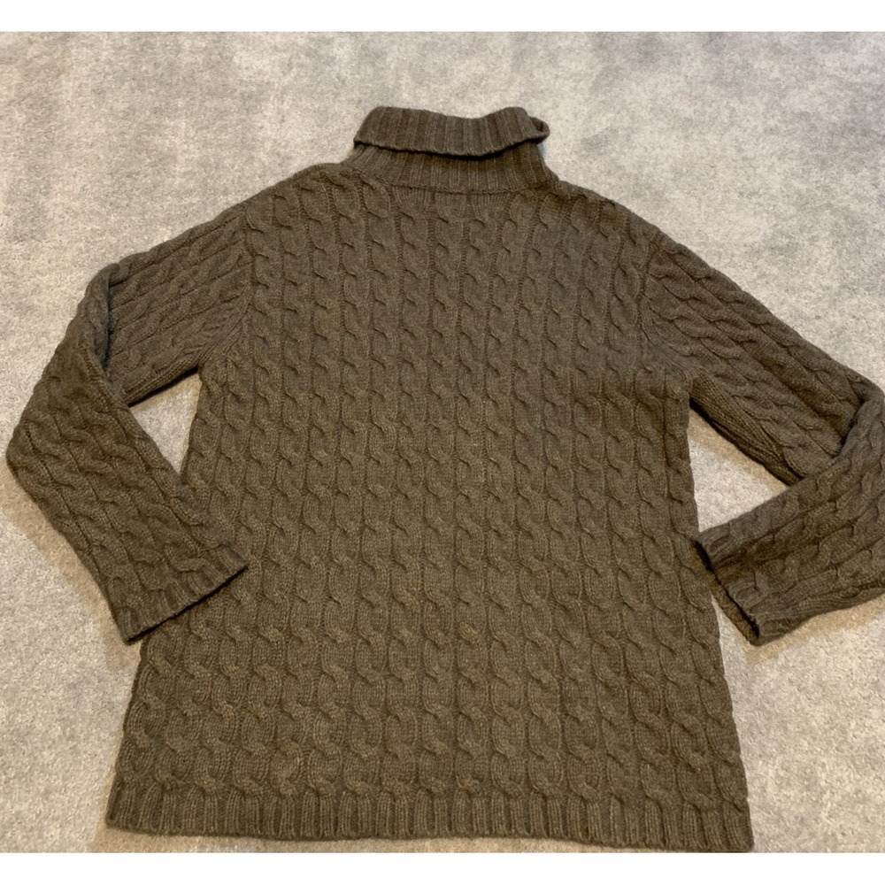 LL Bean Cable Knit Lambswool Blend Turtleneck Sweater Brown Small‎ - Picture 5 of 6